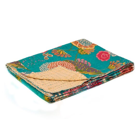 Taj Hotel Home Decor Kantha Cotton Throw | 1-Piece | Multicolor | 50"x70" - Picture 2 of 3